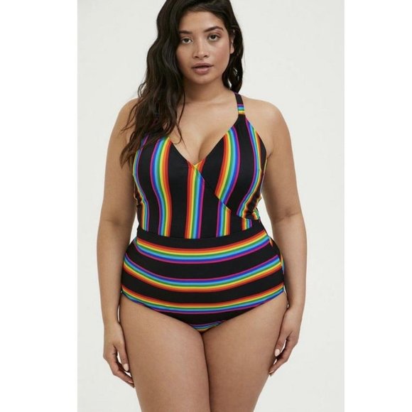 torrid Other - TORRID BLACK RAINBOW STRIPE WIRELESS ONE-PIECE SWIMSUIT Size 3X New
